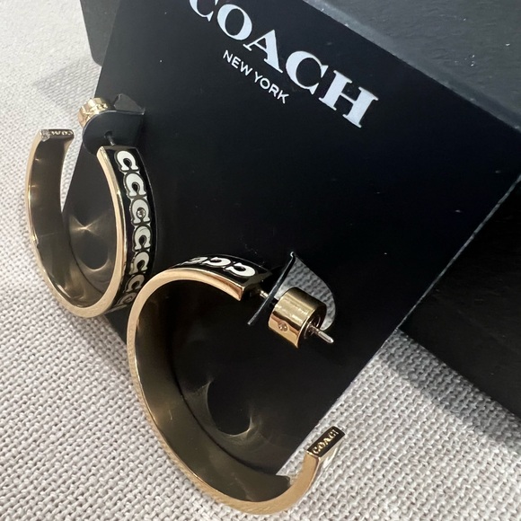 NWT Coach Large Signature Enamel Hoop Earrings - Picture 5 of 7